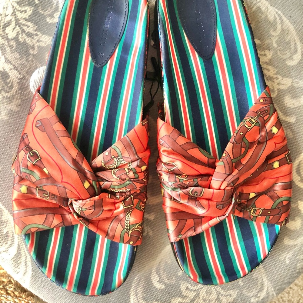 Zara silk satin printed slides flats 38